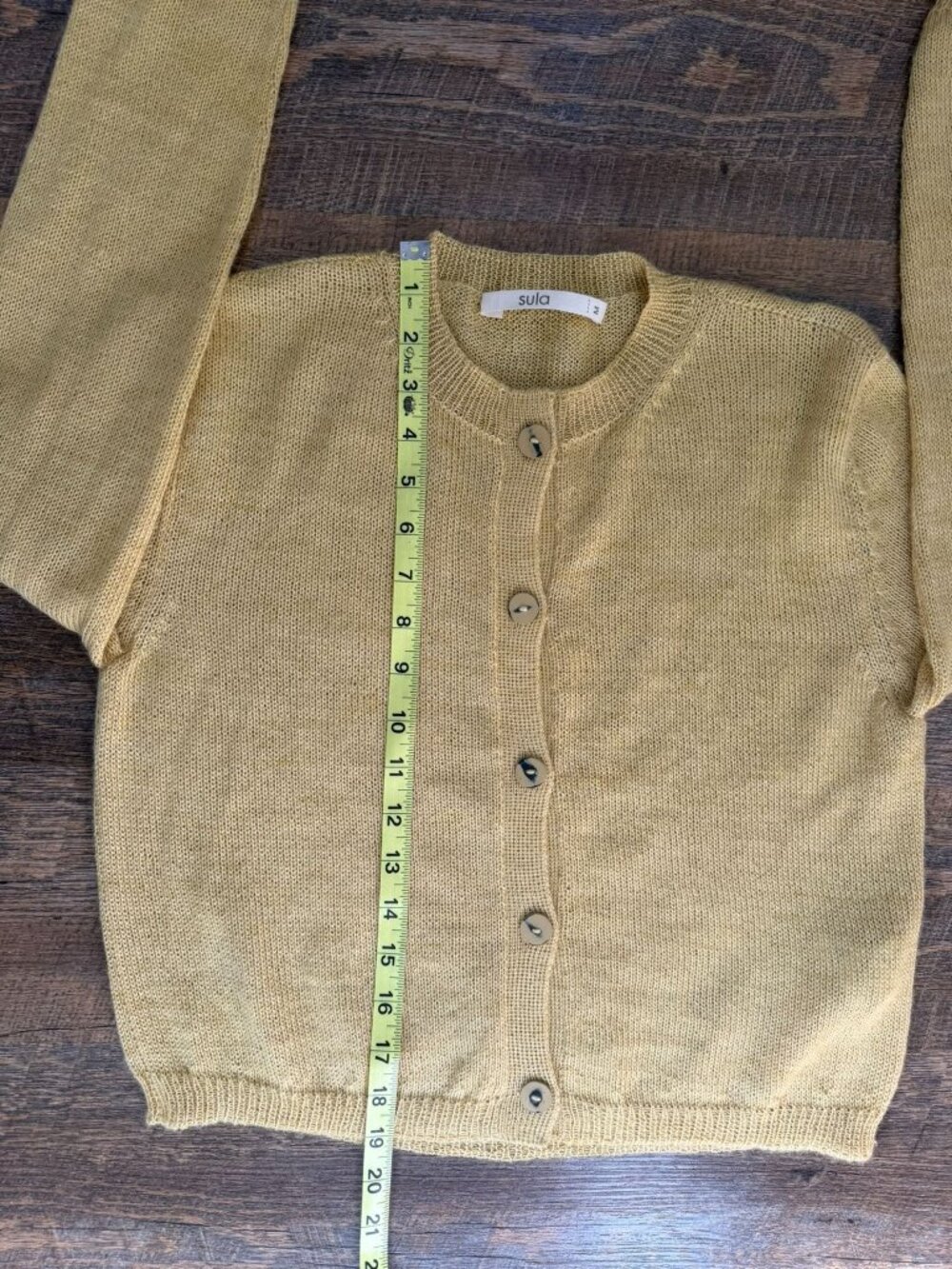 Sula Artisanal Yellow Alpaca Silk Crewneck Cardigan Hand Knit Peru - Picture 5 of 9